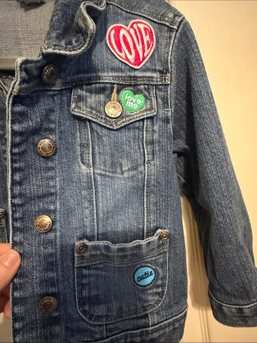 GAP Blue Denim Jacket with Heart Patches